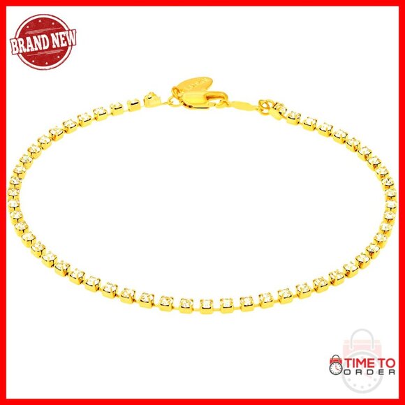 Jewelry - Gold Plated Anklet with Cubic Zirconia, 9 Inch Chain, Lobster Claw Clasp